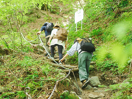 登山ガイドが安全確保につとめております。